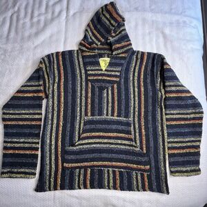 Iguana Jack Mens Sweatshirt‎  SZ M Striped Baja Hippie Hoodie Lightweight Pocket